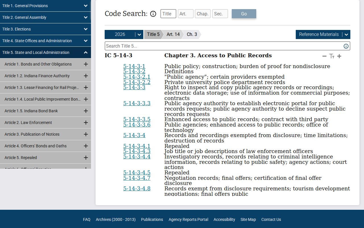 Indiana Access to Public Records Act page