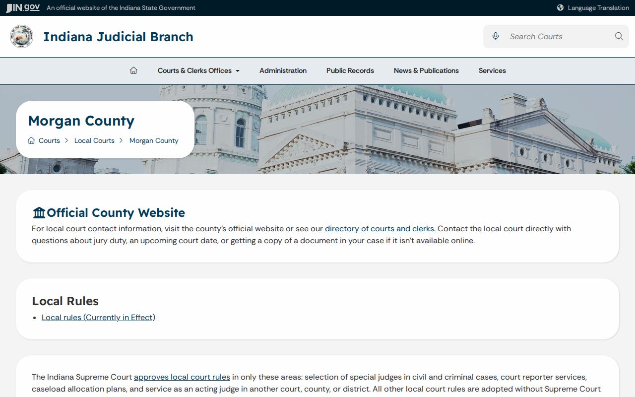 Morgan County court docket Indiana court directory